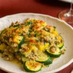 Savory Ground Turkey Zucchini Casserole baked with cheese and zucchini