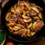 Skillet Apple Cider Chicken in cast iron pan