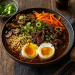 Slow Cooker Beef Ramen Noodles in a rich soy broth