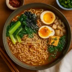 spicy vegetarian ramen bowl with noodles and vegetables
