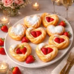 Strawberry Cream Cheese Heart Puffs fresh baked