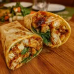 Sweet Chili Chicken Wraps on wooden table