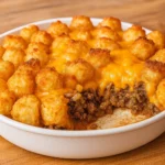 Tater Tot Casserole with Ground Beef fresh from the oven