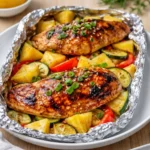 Teriyaki Chicken and Pineapple Foil Packets baked with veggies