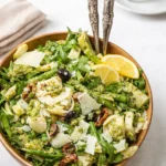 30 Minute Pesto Tortellini Salad in white bowl