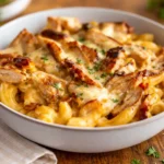 BBQ Chicken Mac and Cheese in rustic bowl