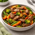Beef Stir Fry with Vegetables in a bowl