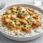 Best Smothered Chicken and Rice creamy mushroom sauce
