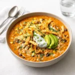 Creamy Chicken Tortilla Soup in bowl with toppings
