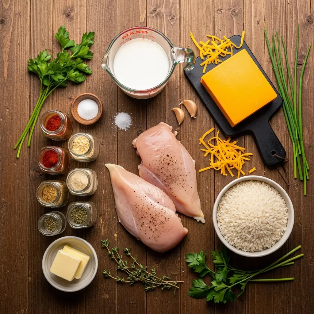 Easy creamy smothered chicken and rice ingredients
