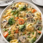 Creamy Vegetable Casserole baked with golden breadcrumb topping