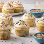 Funfetti Cupcakes with Cream Cheese Frosting on Table