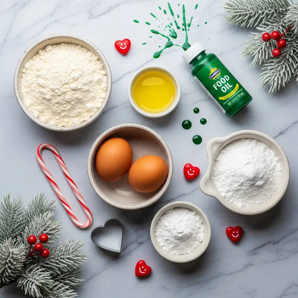 Grinch Cookies ingredients flat lay