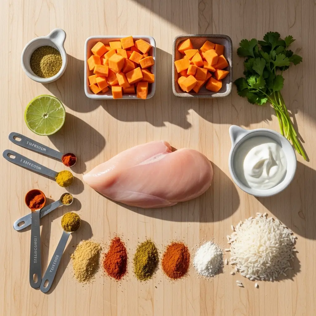 Ingredients for Healthy Chicken and Sweet Potato Bowls