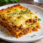 Healthy Zucchini Lasagna with Ground Turkey baked in a casserole dish