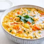 Amazing Sicilian Chicken Soup in rustic bowl