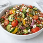 Mediterranean Ground Beef Stir Fry in skillet