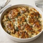 Neiman Marcus Chicken Casserole baked in dish