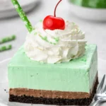 Shamrock Shake Lasagna dessert with layers of mint and chocolate