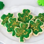 St. Patrick’s Day Sugar Cookies on table with green frosting