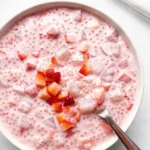 Strawberry Sago creamy dessert with strawberries