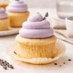 Vanilla Lavender Cupcakes with Honey Buttercream on tray