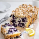 Blueberry Lemon Loaf with crumble topping and glaze