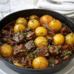 Crockpot Beef Bites Potatoes in rich gravy