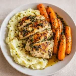 Garlic Herb Chicken with Mashed Potatoes dinner plate