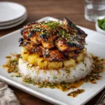 Hawaiian Huli Huli Chicken Stack on bun with pineapple glaze