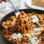 One Pot Lasagna Pasta ingredients on wooden counter
