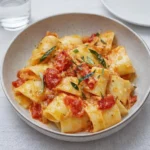 Pasta alla Sorrentina baked with mozzarella and basil