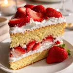 Strawberry Shortcake Cake layered with cream and strawberries