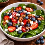 A vibrant 15-Minute Strawberry Spinach Salad with fresh berries and balsamic glaze.