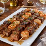 Steak and Shrimp Skewers with Garlic Butter Sauce
