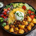 A delicious Best Loaded Potato Taco Bowl with crispy potatoes and fresh toppings.
