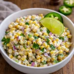 Delicious Street Corn Salad with Greek Yogurt in a wooden bowl