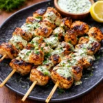 Irresistible Grilled Chicken Skewers on a wooden platter