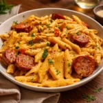 One-Pot Creamy Spicy Cajun Sausage Pasta in a black pot