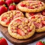 A stack of freshly baked Strawberry Crunch Cookies on a plate