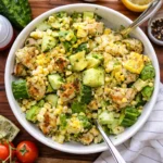 A vibrant bowl of Summer Chicken Salad with grilled chicken and avocado.
