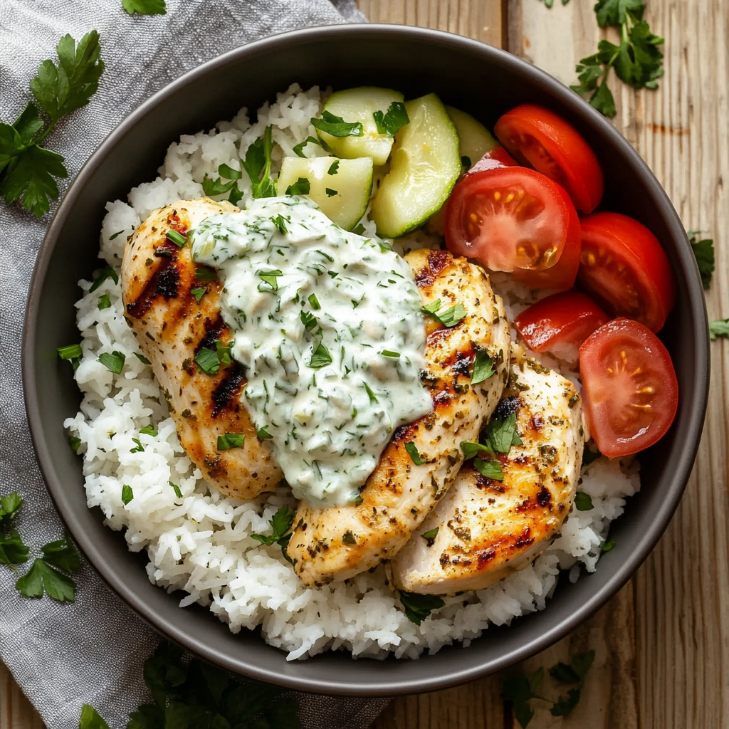 Dump-and-Bake Chicken Tzatziki with Rice